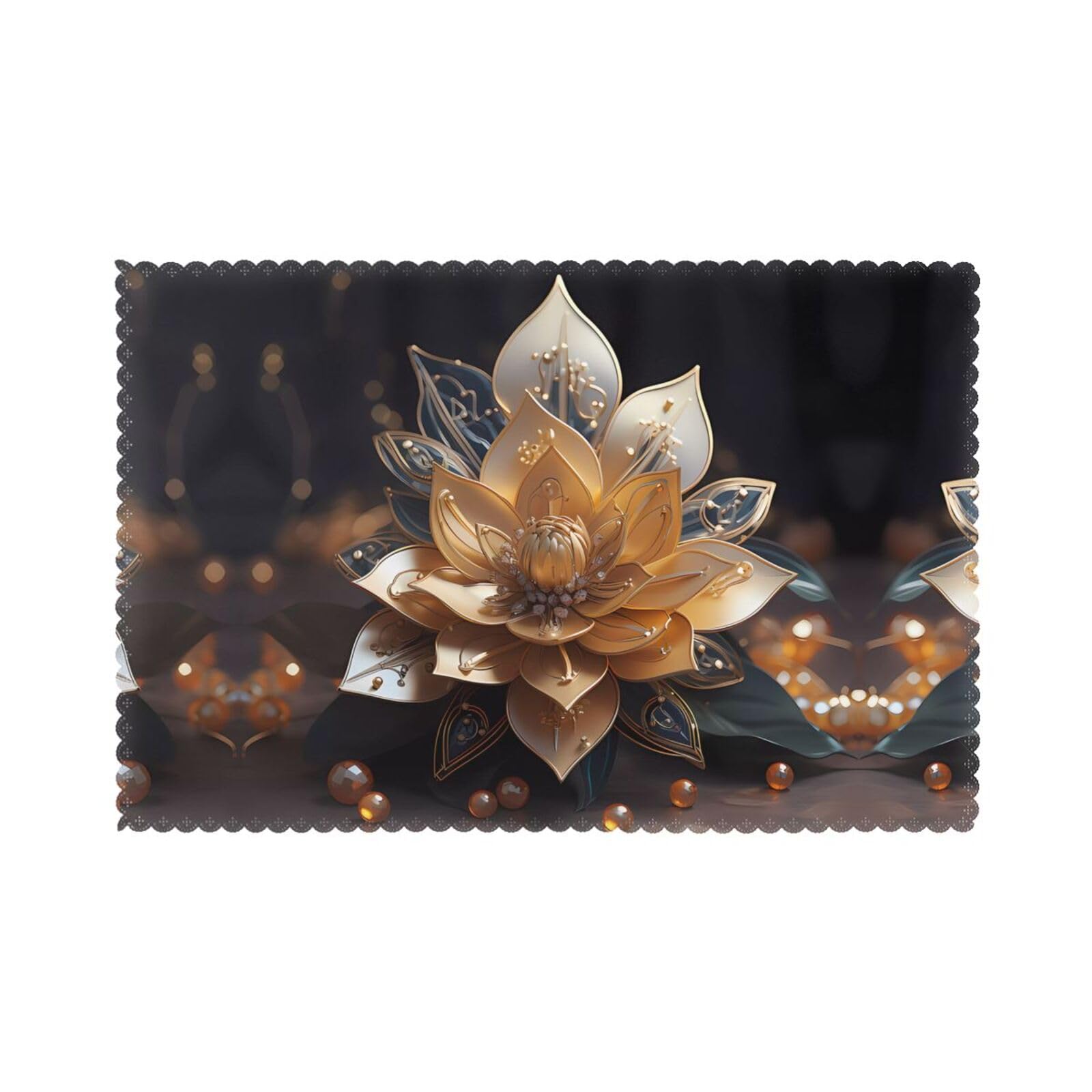 White delicate lotus flower Printed table mat set (6 pieces) - Aesthetic upgrade for family gatherings and hotel banquets
