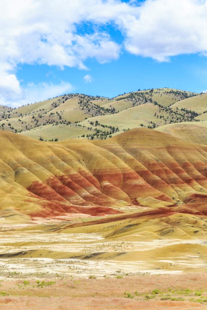 OR, Redmond, Bend, Mitchell. Series of low clay hills striped in colorful bands of minerals Poster Print by Emily Wilson (24 x 36)