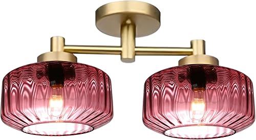 Miniatura 18 de Mid-Century - Lámpara de techo moderna dorada de montaje empotrado, lámpara de techo verde cerca del techo para entrada, pasillo, porche, pasillo,