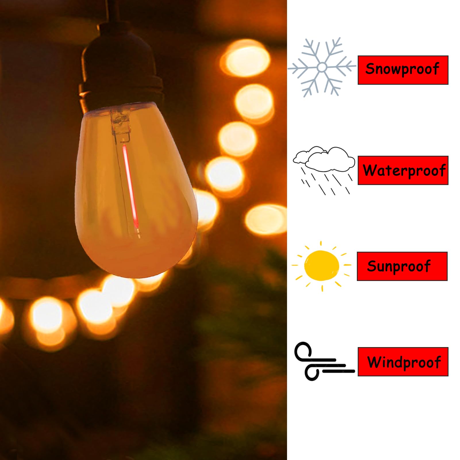 15-Pack Orange S14 LED Bulbs - 1W Shatterproof Replacement Bulbs E26 Base For String Lights