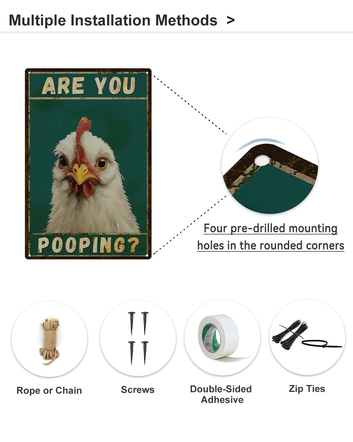 ALKB Cartel de metal con texto en inglés "Chicken Are You Pooping" para decoración de baño, 20,3 x 30,5 cm | Divertido diseño de gallo de granja para el humor del baño