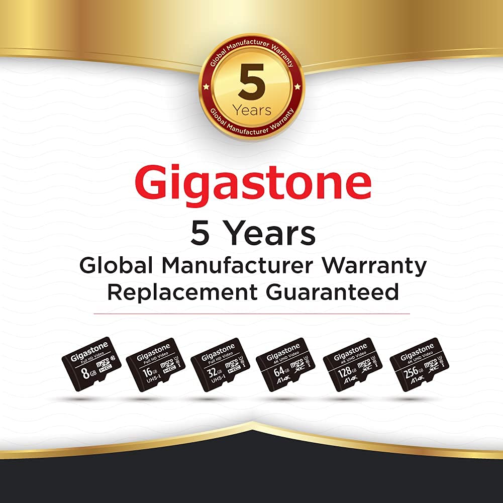 Gigastone Scheda di memoria da 8 GB, confezione da 5 schede, ad alta velocità di lettura fino a 80 MB/s. Ideale per portatile Full HD Video, U1 C10 Scheda Micro SDHC UHS-I con 2 mini custodie e 1