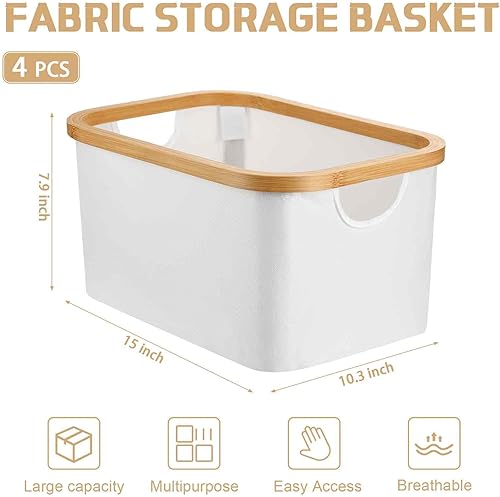 Miniatura 2 de 4 cestas de almacenamiento plegables con asas de bambú de 15 x 10.3 x 7.9 pulgadas, contenedores plegables de tela para organizar estantes, cuarto