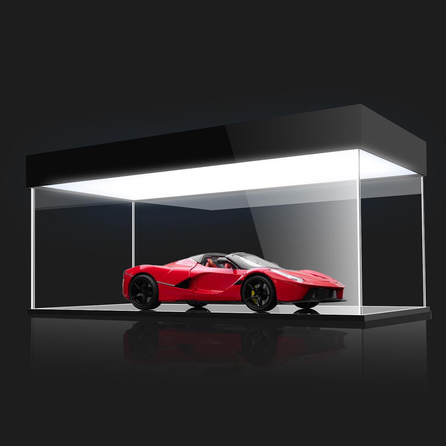 1:18 Scale Lighted Model Car Display Case with LED Lighting, Premium Acrylic Display Box for Diecast Cars, Dustproof Showcase with High Transparency Cover for Collectible Vehicles