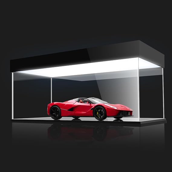 1:18 Scale Lighted Model Car Display Case with LED Lighting, Premium Acrylic Display Box for Diecast Cars, Dustproof Showcase with High Transparency Cover for Collectible Vehicles