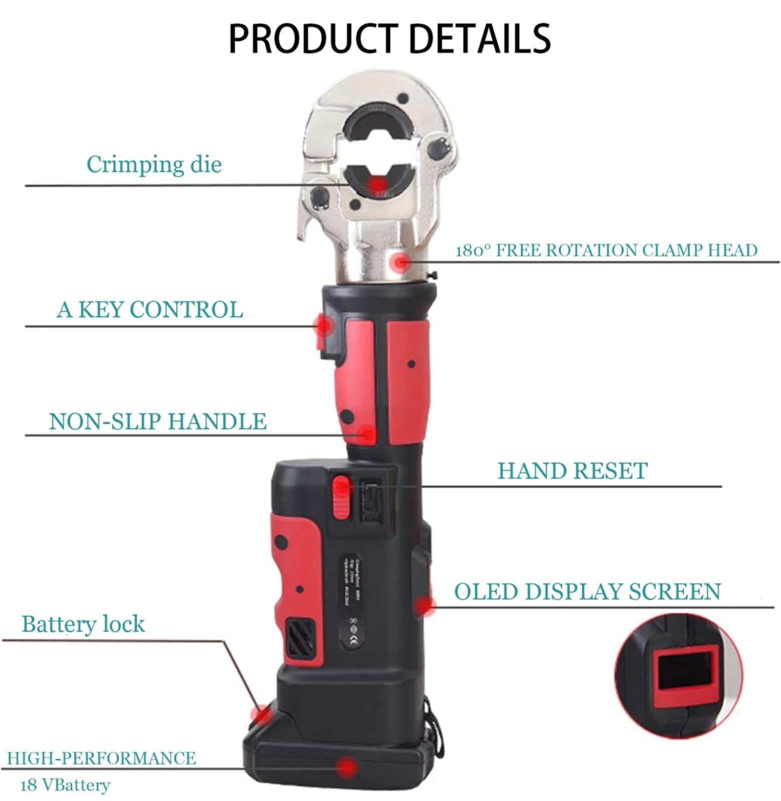 Herramienta de crimpado hidráulica eléctrica, crimpadora de terminales de cable de alto rendimiento. Kit de herramientas para terminales de cables eléctricos, rango de 16 a 300 mm² red