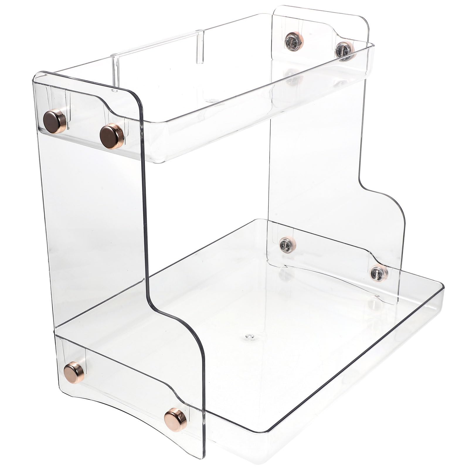 Organizador de maquillaje PET transparente de doble capa para encimeras de baño