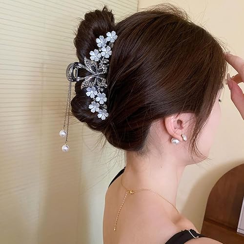 Miniatura 4 de 2 pinzas grandes de metal para el cabello, con diseño de mariposa y flores, borlas de flores, pinzas gruesas y largas para el cabello, pasadores,