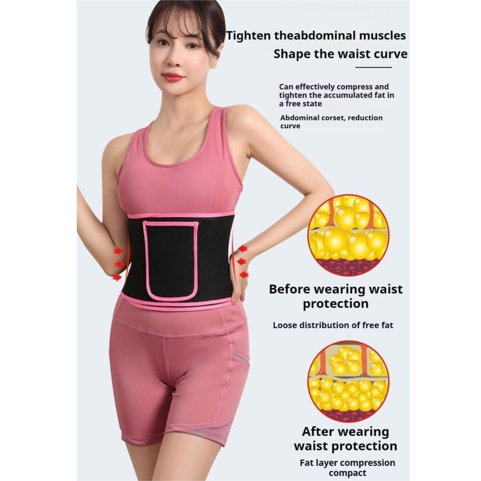 Faja Lumbar Cinturón Reductor De Cintura para Entrenamiento, Entrenador De Cintura, Faja Reductora De Sudor, Cinturón Reductor De Peso Ajustable Cinturón Apoyo Lumbar(Pink)