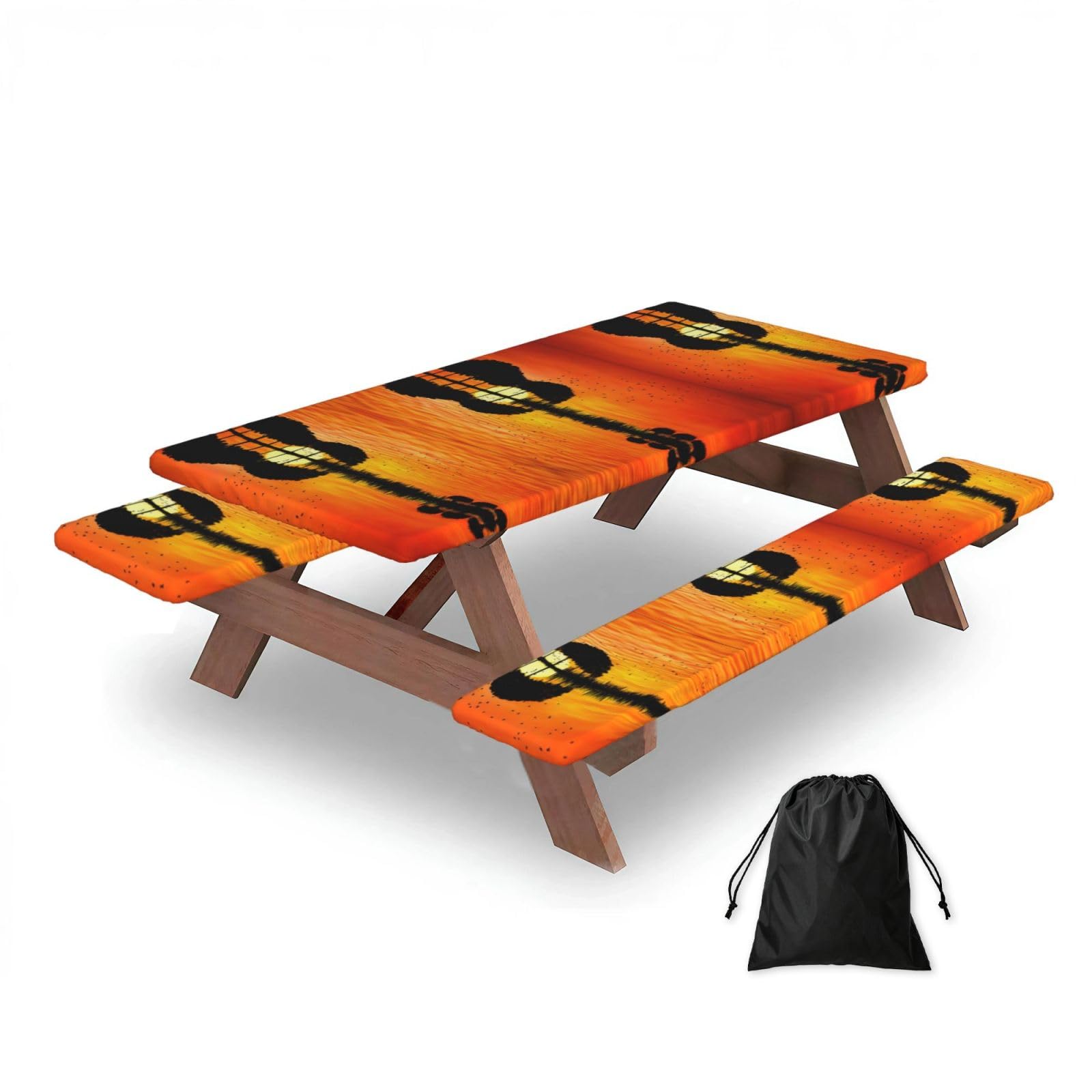 Zqytgfdc Black Lake Guitar Reflection Rectangular Water-Repellent Picnic Tablecloths, Outdoor Camping, Picnic, Bbq