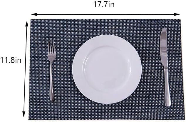Placemats Set of 6 Washable Heat Insulation Non-Slip Woven Vinyl Table Mats for Kitchen Dining Room(White-Patch Five-Pointed star4)