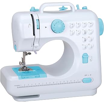 Electric Sewing Machine Portable Sewing Machine for Beginners with 12 Sewing Programmes Household Sewing Machine with Double Thread for Children and Beginners Blu