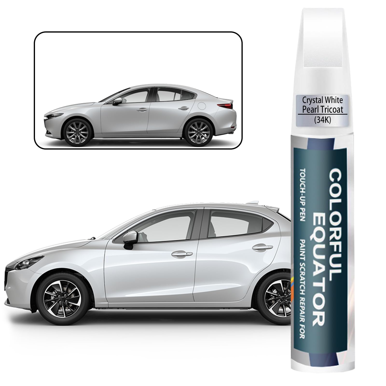 34K/41K Crystal White Pearl Tricoat Touch Up Paint for Mazda, Car Paint Pen Scratch Repair Two-In-One Touch Up Paint, Premium Car Scratch Remover for Deep Scratches