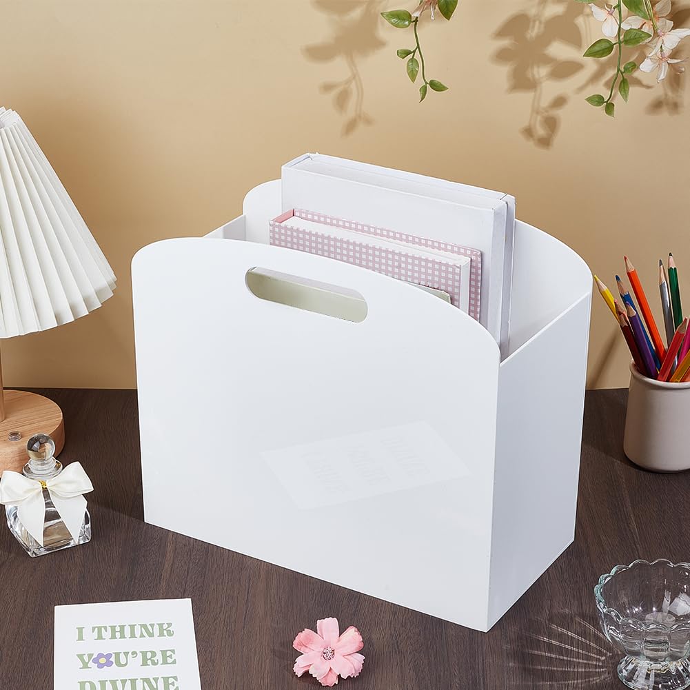 UNICRAFTALE 1 Pièces Porte Revues En Acrylique Blanc Support Transparent Pour Journaux Avec Poignées Organiseur Panier De Rangement Pour Documents Livres Pour Bureau Chambre Domicile 150x302x260mm