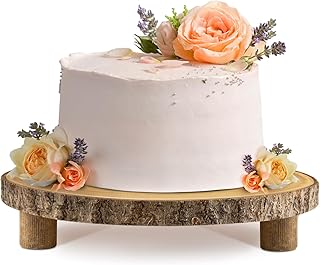 Rustic Wood Cake Stand - 11-13 Inch Elegant Wood Slice with Legs for Wed...