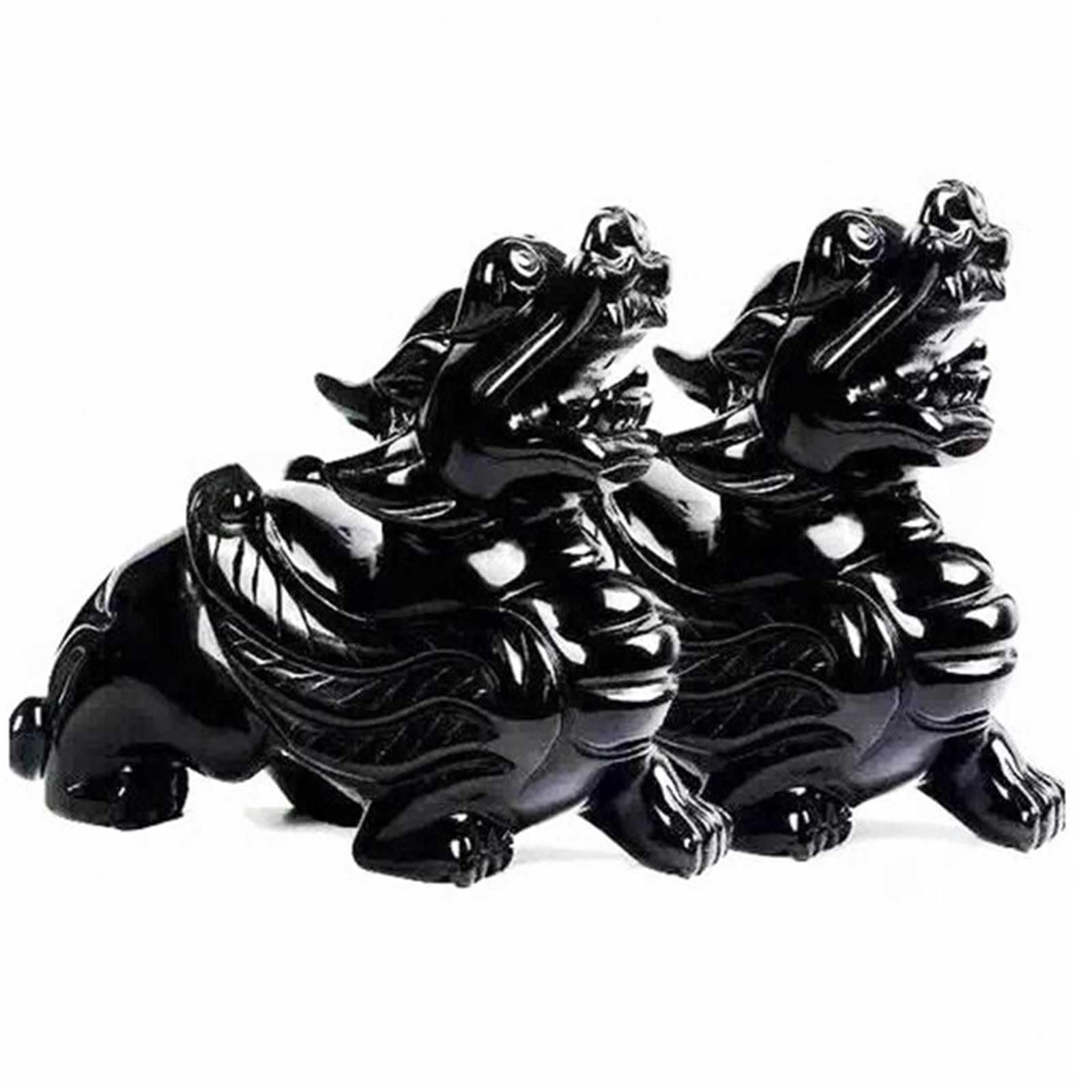DECORN A Pair of Chinese Feng Shui Black Obsidian Pixiu/Pi Yao Statue
