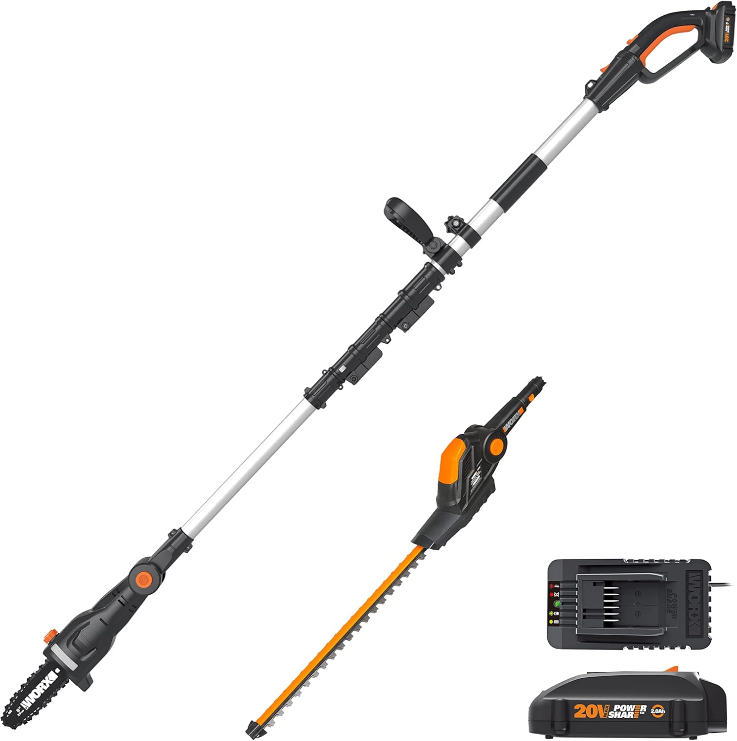 WORX 20V Cordless 8" Pole Chain Saw with Hedge Trimmer