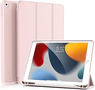 KenKe iPad 10.2 Case for iPad 9th Generation 2021 / iPad 8th Generation 2020 / iPad 7th Gen 2019 with Pencil Holder, Auto Sleep/Wake for Slim Soft Back Smart Cover, iPad 10.2 inch Case, Pink