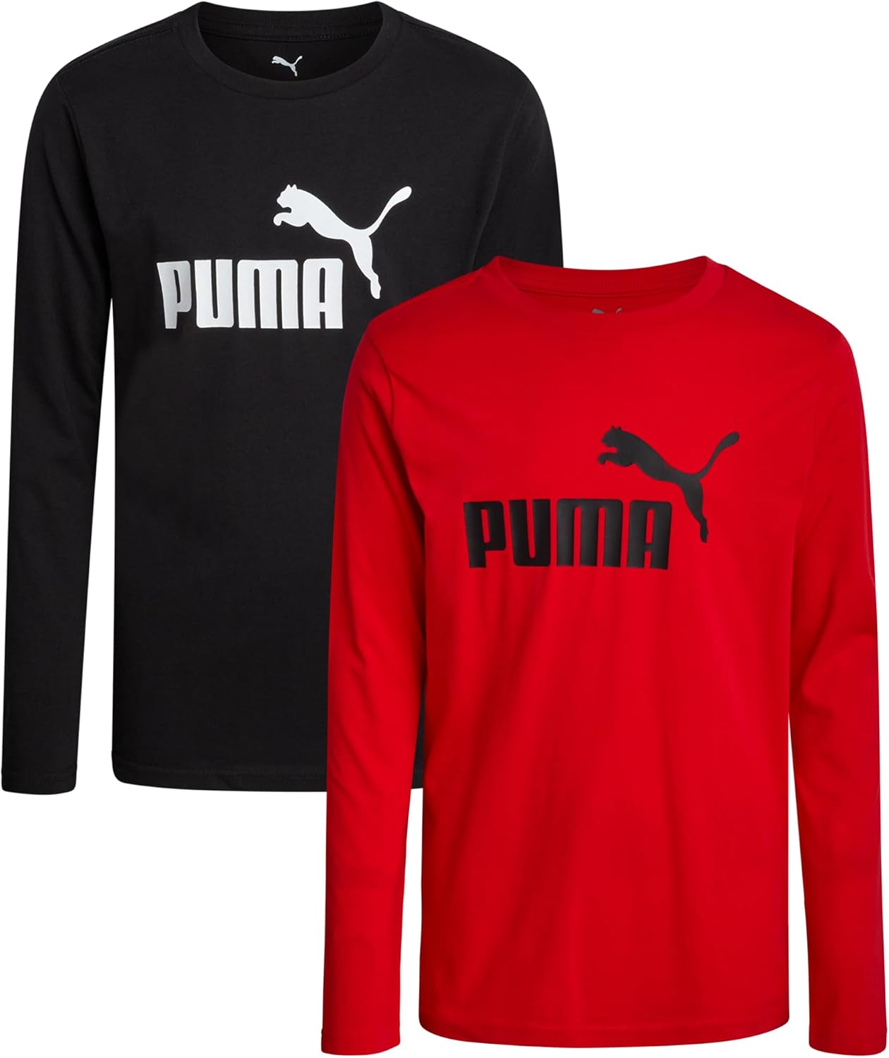 PUMA Boys Long Sleeve Shirts - 2 Pack Athletic Youth Crew Neck Performance Activewear Boys T Shirts for Kids (8-20)