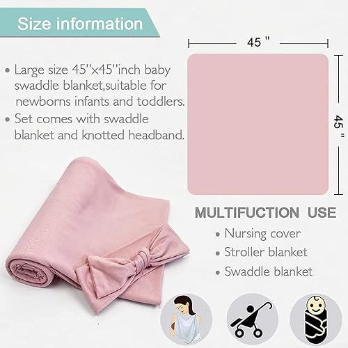 Miniatura 7 de OWLOWLA Conjunto de manta y gorro para recién nacido, manta de recepción para bebés niños y niñas (rubor)