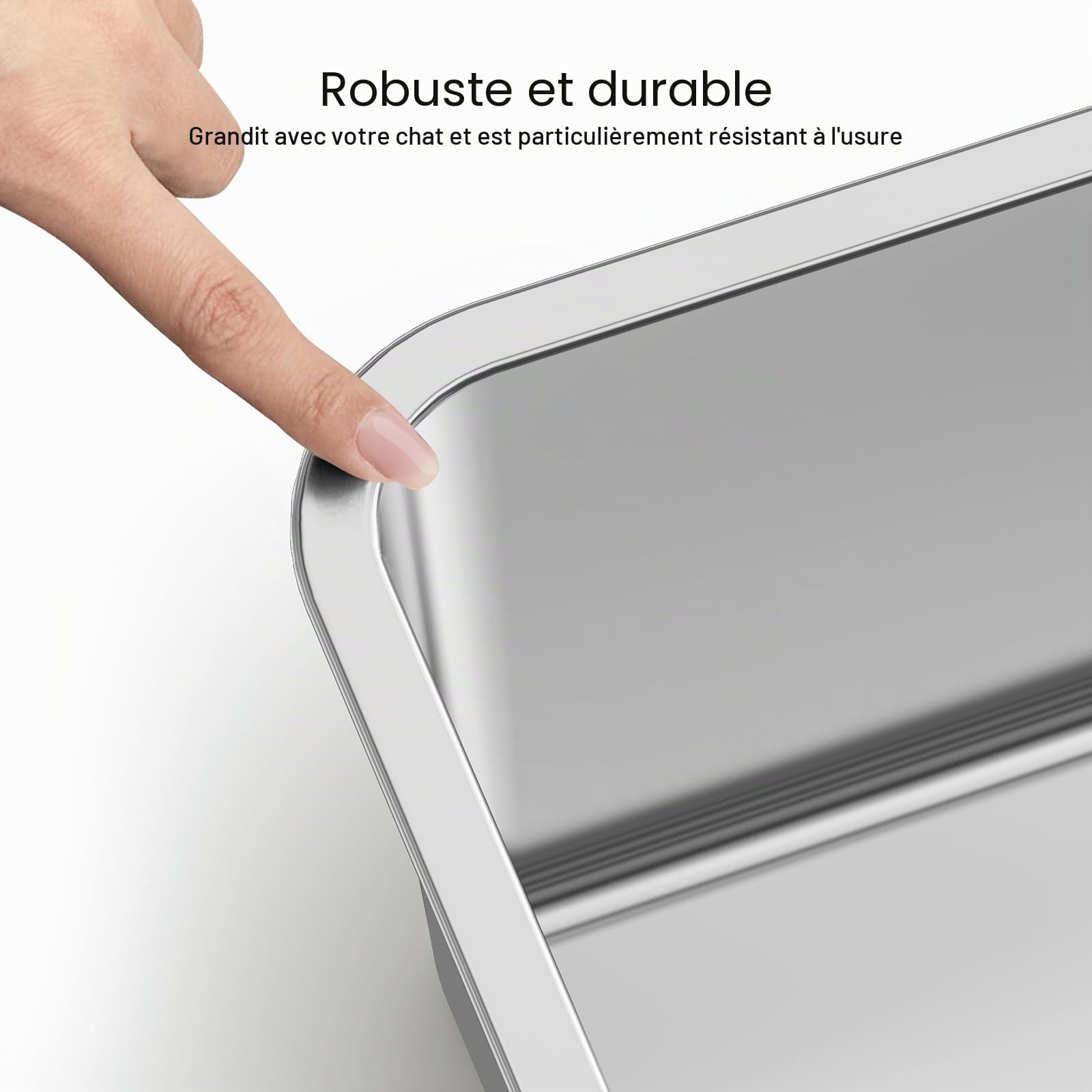 PTLOM Bac Litiere pour Chat Inox Acier Inoxydable Alimentaire: Bac à Litière Chat Entrée Basse Chats âgés, Bords Arrondis – Antirouille, Antiadhésif Convient aux Foyers avec Plusieurs Chats 60x40x20cm
