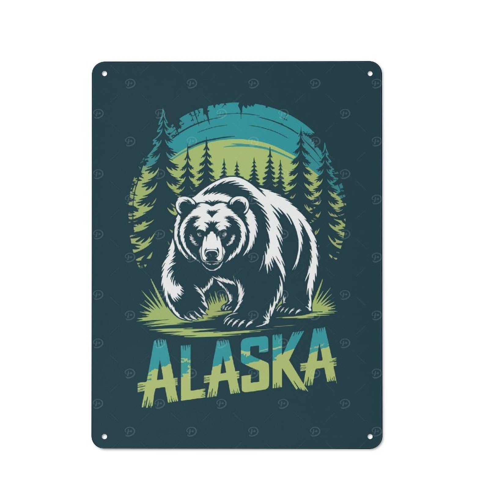 Junmoney Style-2 Retro Alaska Bear Graphic Design Vintage Tin Sign 40X30cm, Retro Room Decor For Lounge, Study, Pub Or Wall Gallery