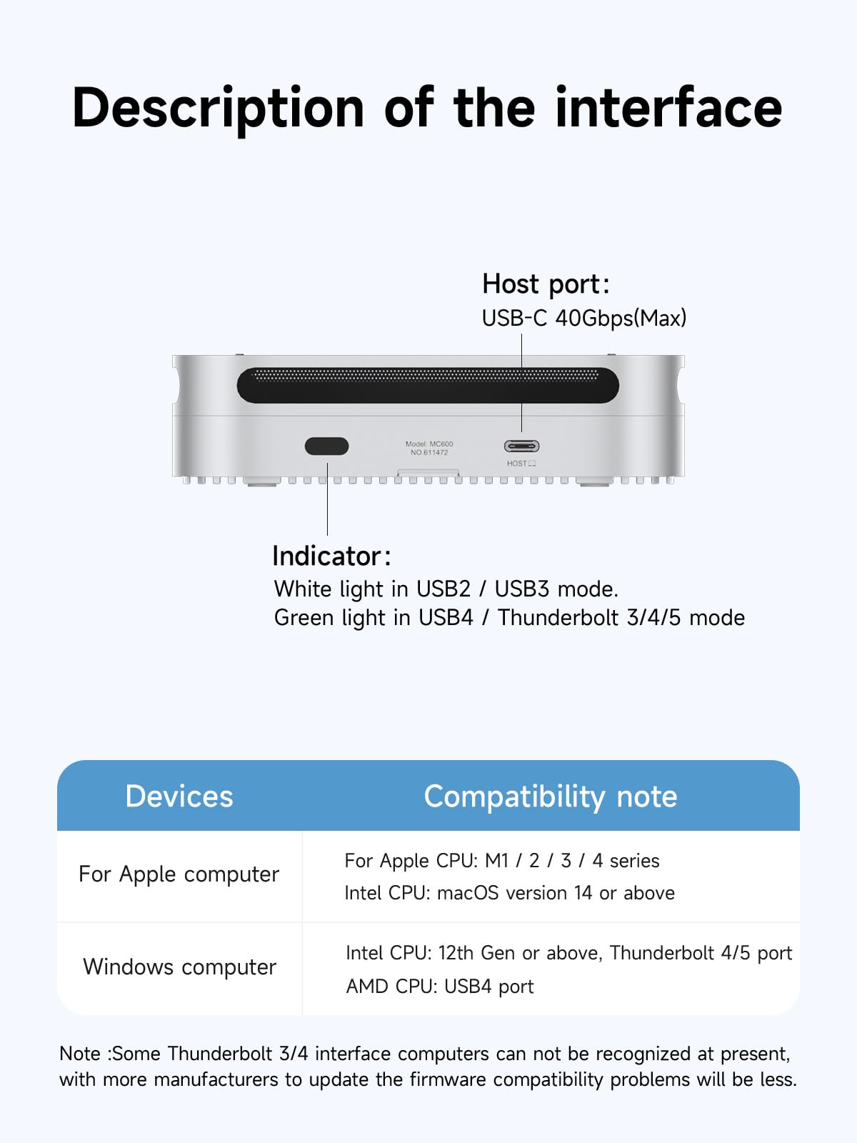 Enclosure SSD Hagibis per Mac Mini M4/M4 Pro 40 Gbps USB4 - Dettaglio