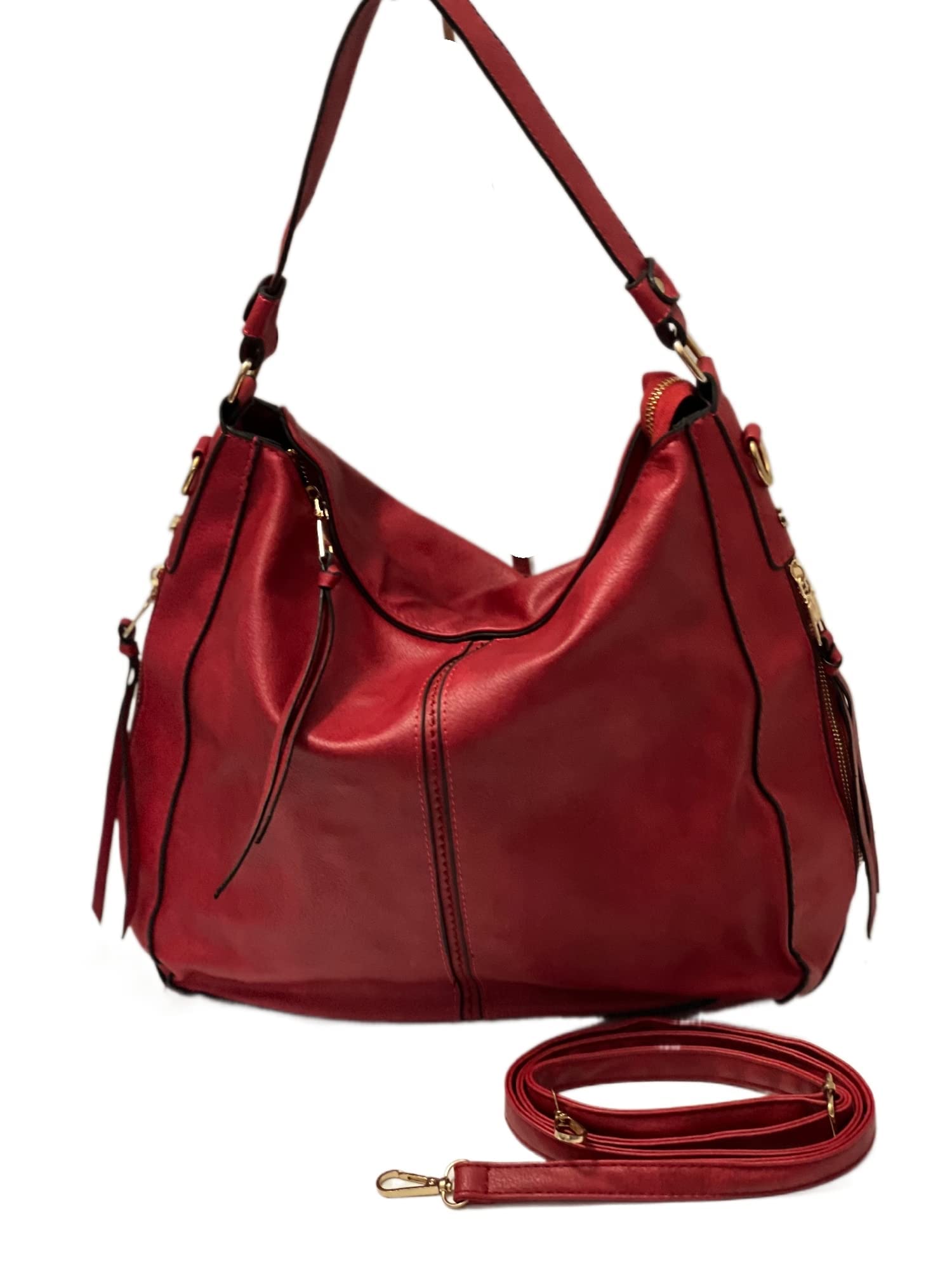 JUPA Place Large Vegan Leather Crossbody Shoulder Hobo Women Handbag Purse - Durable Multi-Pocket Tote for Travel, Work & School- (RED)