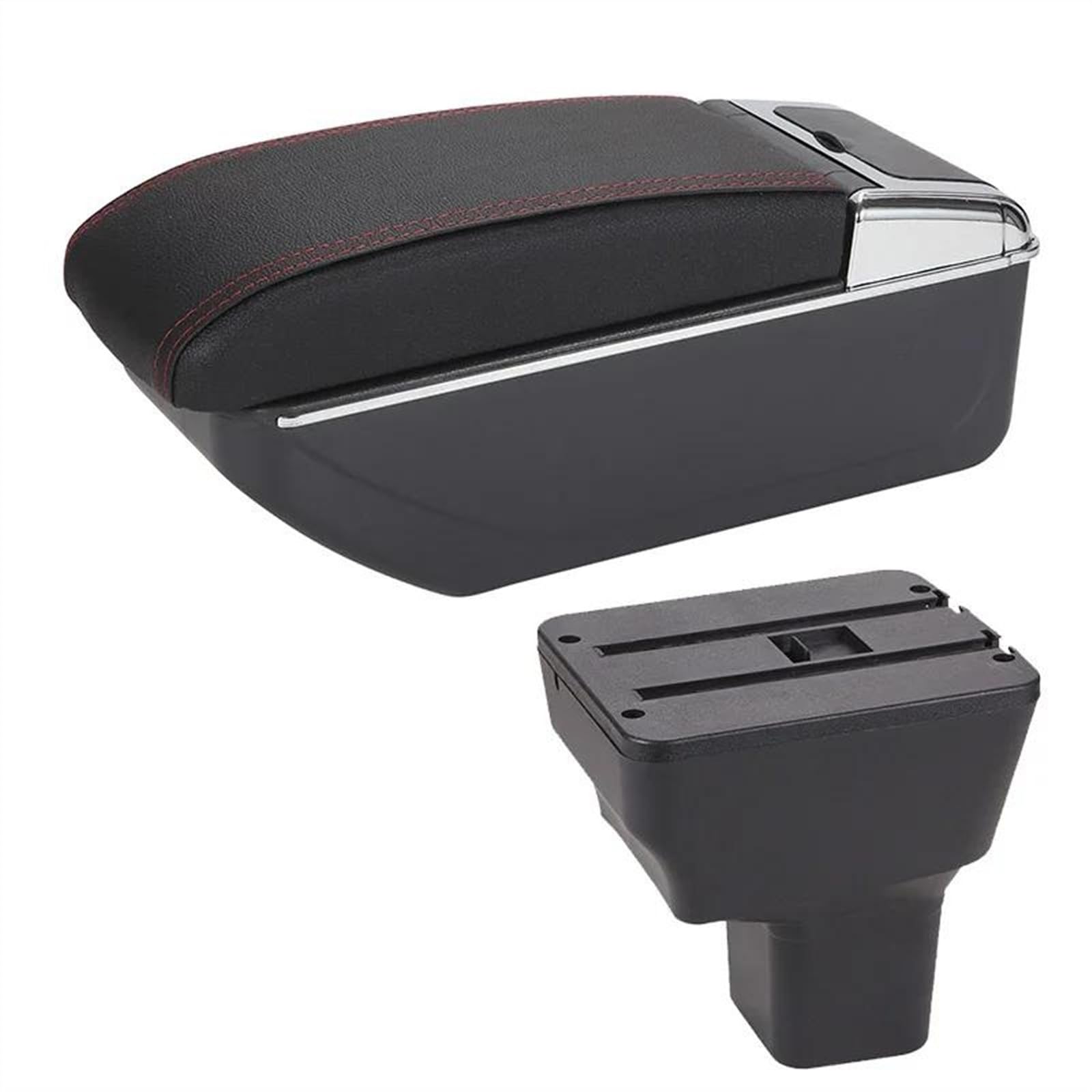 NOHEEU Car Center Console Storage Box Multifunctional Armrest Interior Accessories For Kicks 2016-2021(D1 Black red No USB)