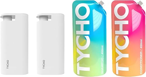 TYCHO Dispensadores de ducha y champú hidratante y acondicionador hidratante (2+2)  No necesita herramientas para champú y acondicionador  Champú