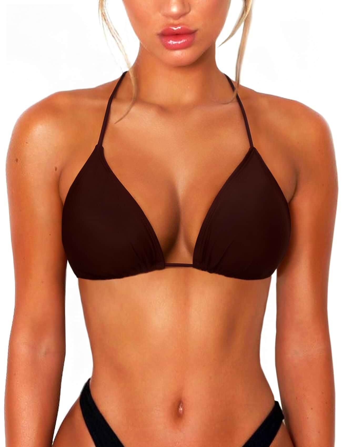 OZICERD String Bikini Tops for Women Bathing Suit Swim Tops Sexy Triangle Bikini Top Black