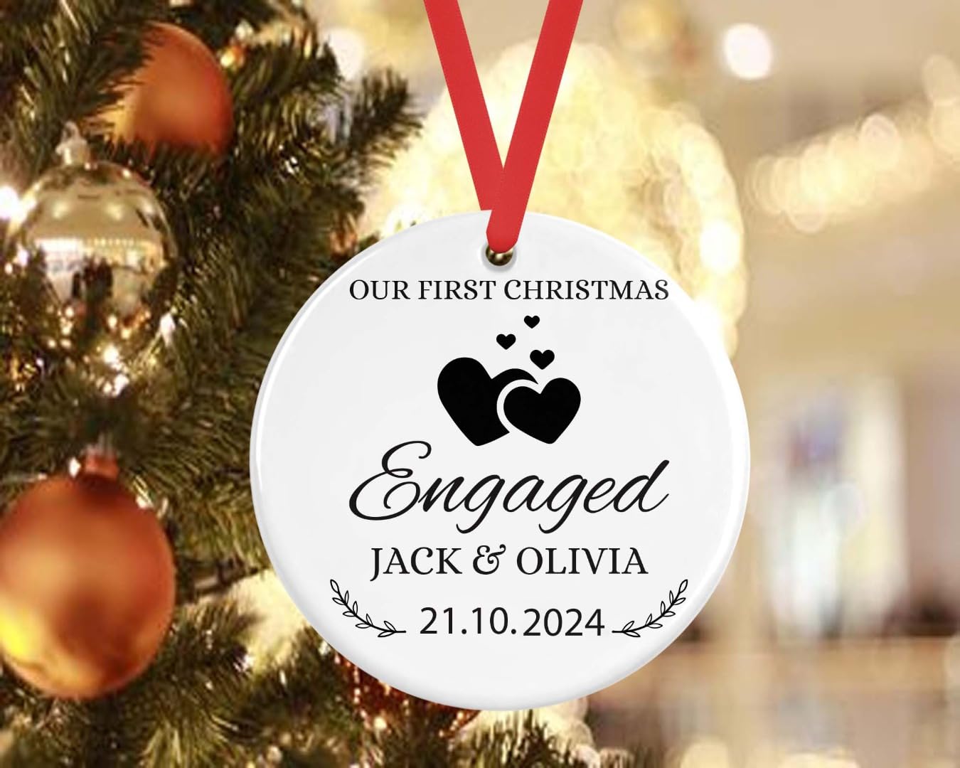 Shamsco White Personalised First Christmas Bauble Engagement Announcement Xmas Ceramic Keepsake Gift