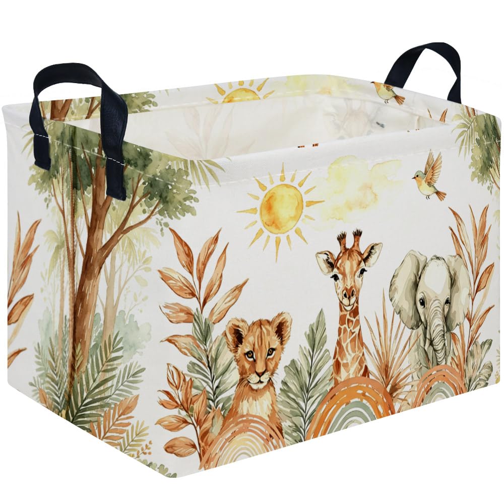 Rectangular Animal Baskets,Collapsible Gift Basket with Handles,Book Bins,Shelf Basket(Yellow animal)