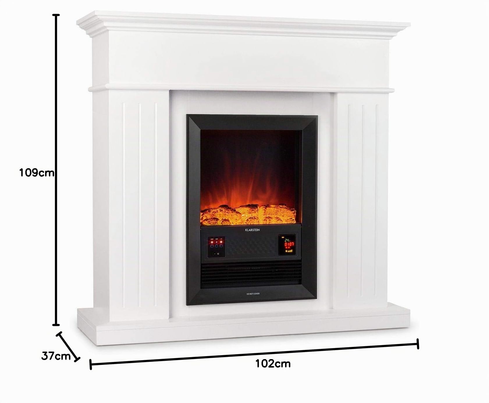 Klarstein Chamonix Chimenea eléctrica Retro Nostalgia con termoventilador (Chimenea de Pared Estrecha 35 cm, 2 Niveles de Calor - 2000W y 1000W, simulación de Llamas) Blanco
