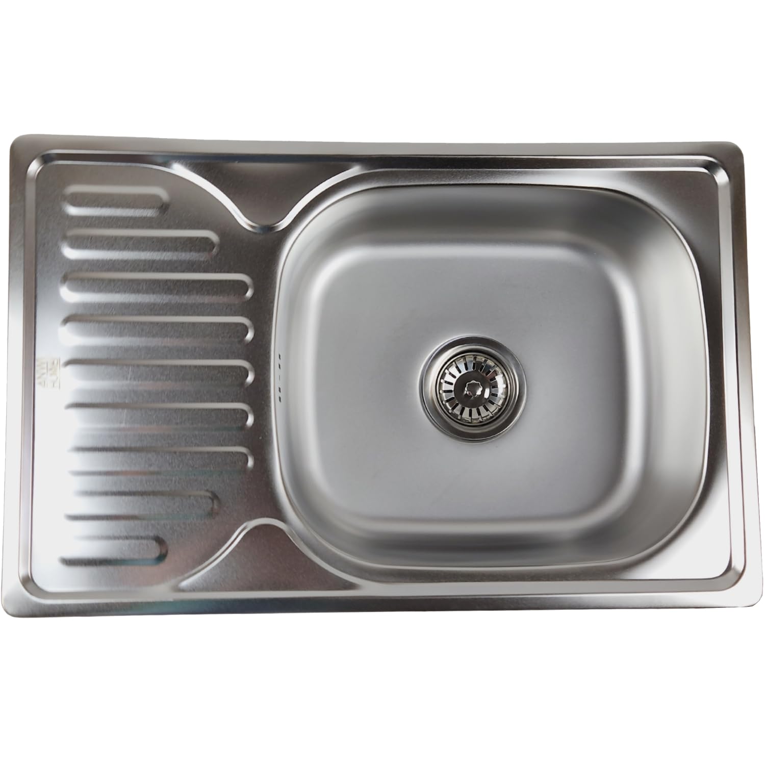 ANW HOME Fregadero de cocina de acero inoxidable con escurridor 66x42 cm con sifón, rectangular fregadero de montaje superior de un solo seno satinado