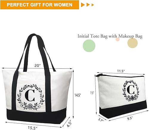 Miniatura 2 de BeeGreen Bolsa de lona con inicial con bolsa de maquillaje para mujer, regalos personalizados para cumpleaños y madre