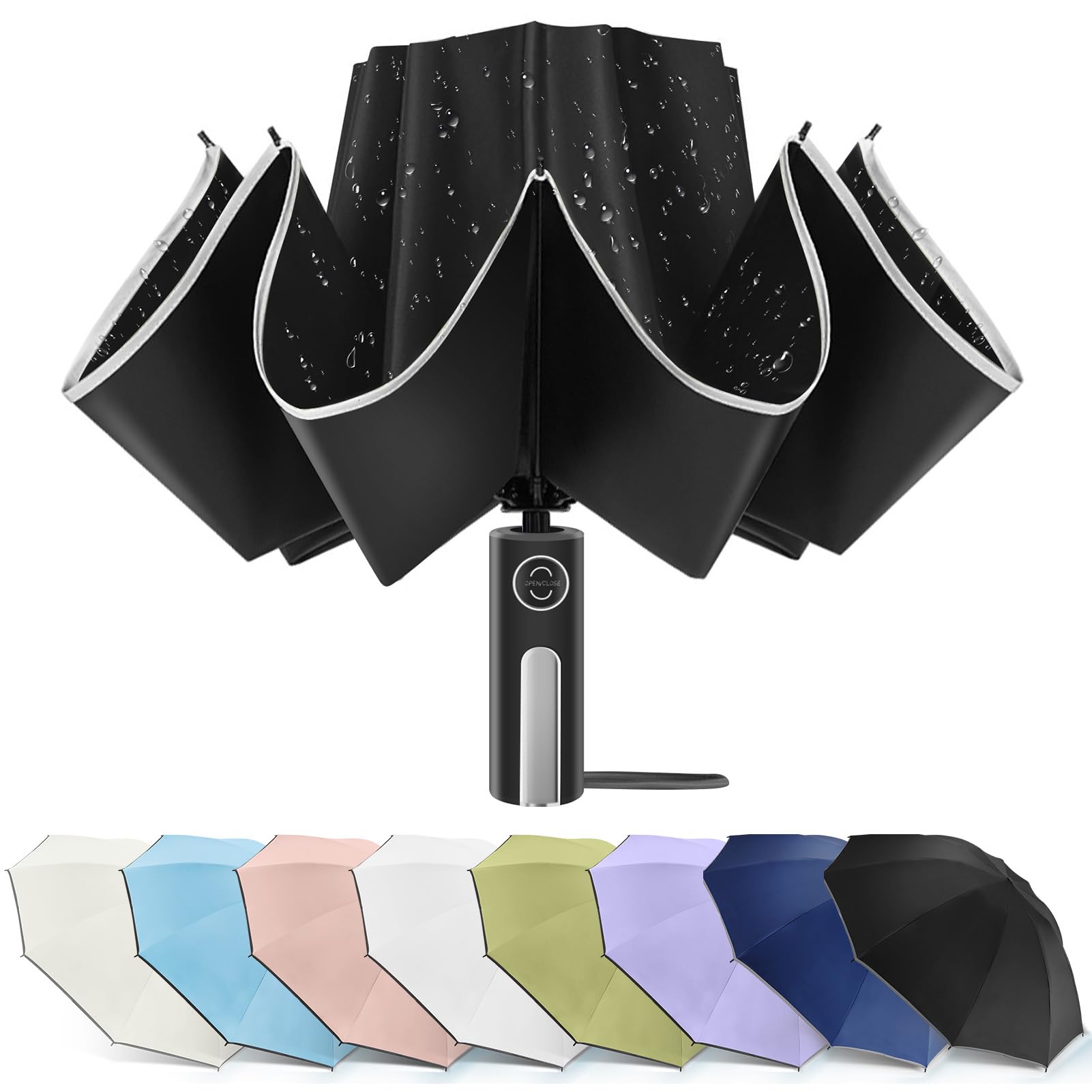 Bodyguard Inverted Umbrella - Large Windproof for Rain & Sun, Compact Reverse With Reflective Stripe, Teflon-Coated for Women Men, Travel Folding With