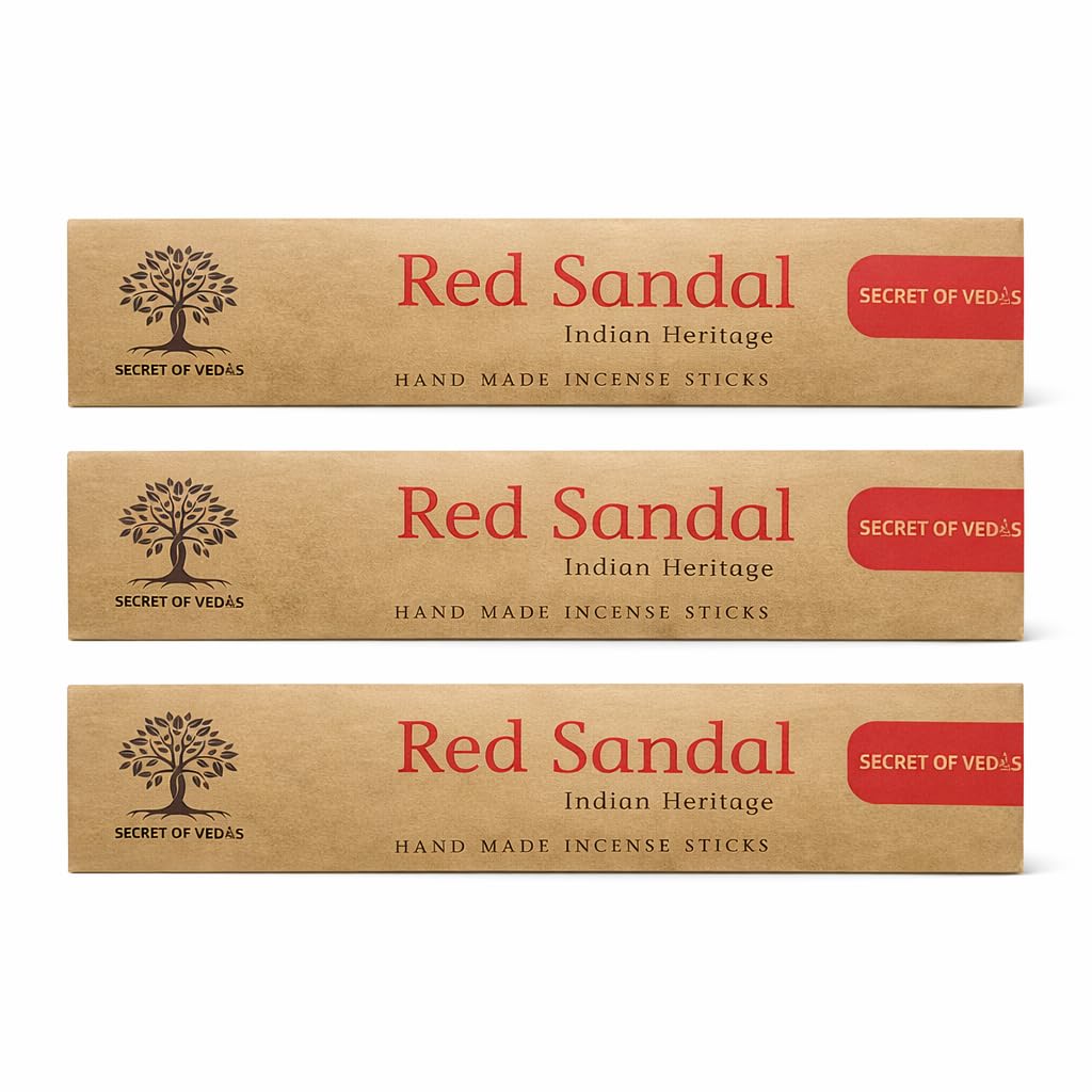 Red Sandal Incense Sticks 20g Pure Organic Chandan Agarbati Natural Hand-Rolled Agarbatti Long-Lasting Woody Aroma for Meditation, Yoga & Home Aromatherapy Pack of 3