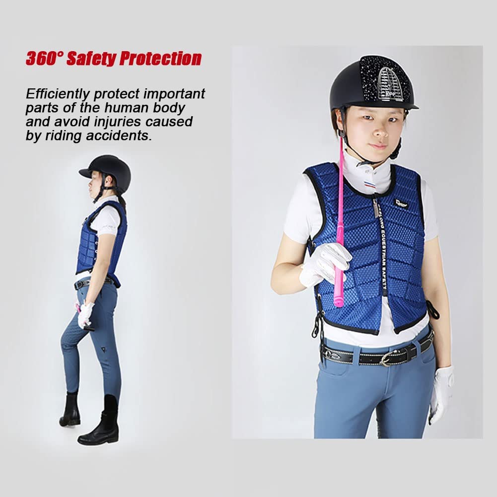 Chaleco Ecuestre Seguridad Profesional Equitación Protector Gear Cremallera Chaleco para Adultos Hombres Mujeres Niños Niños (Blue CS)