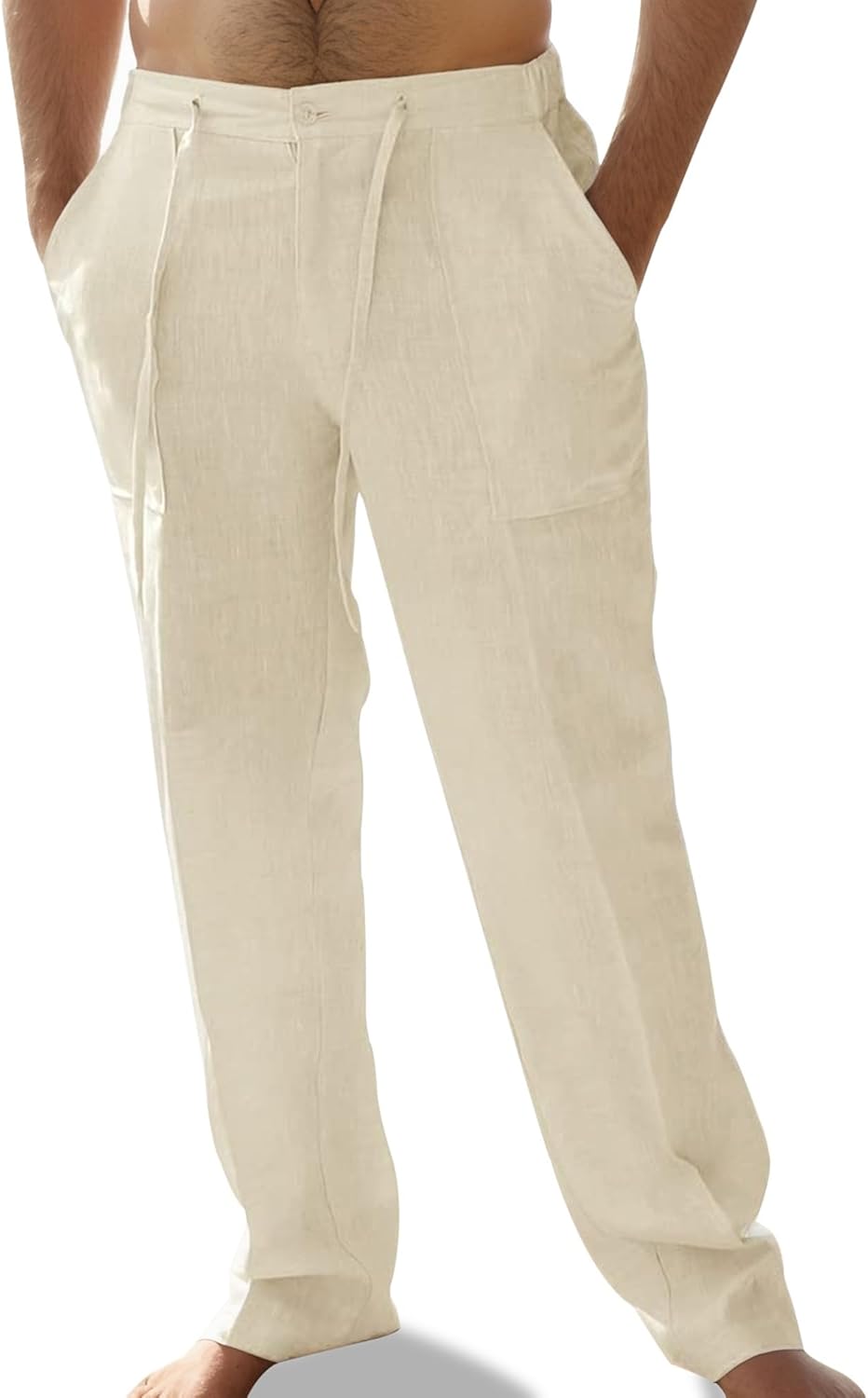 XINGCOOL Mens Linen Pants Elastic Waist Summer Pants Relaxed Fit Lightweight Yoga Beach Casual Pants with Pockets