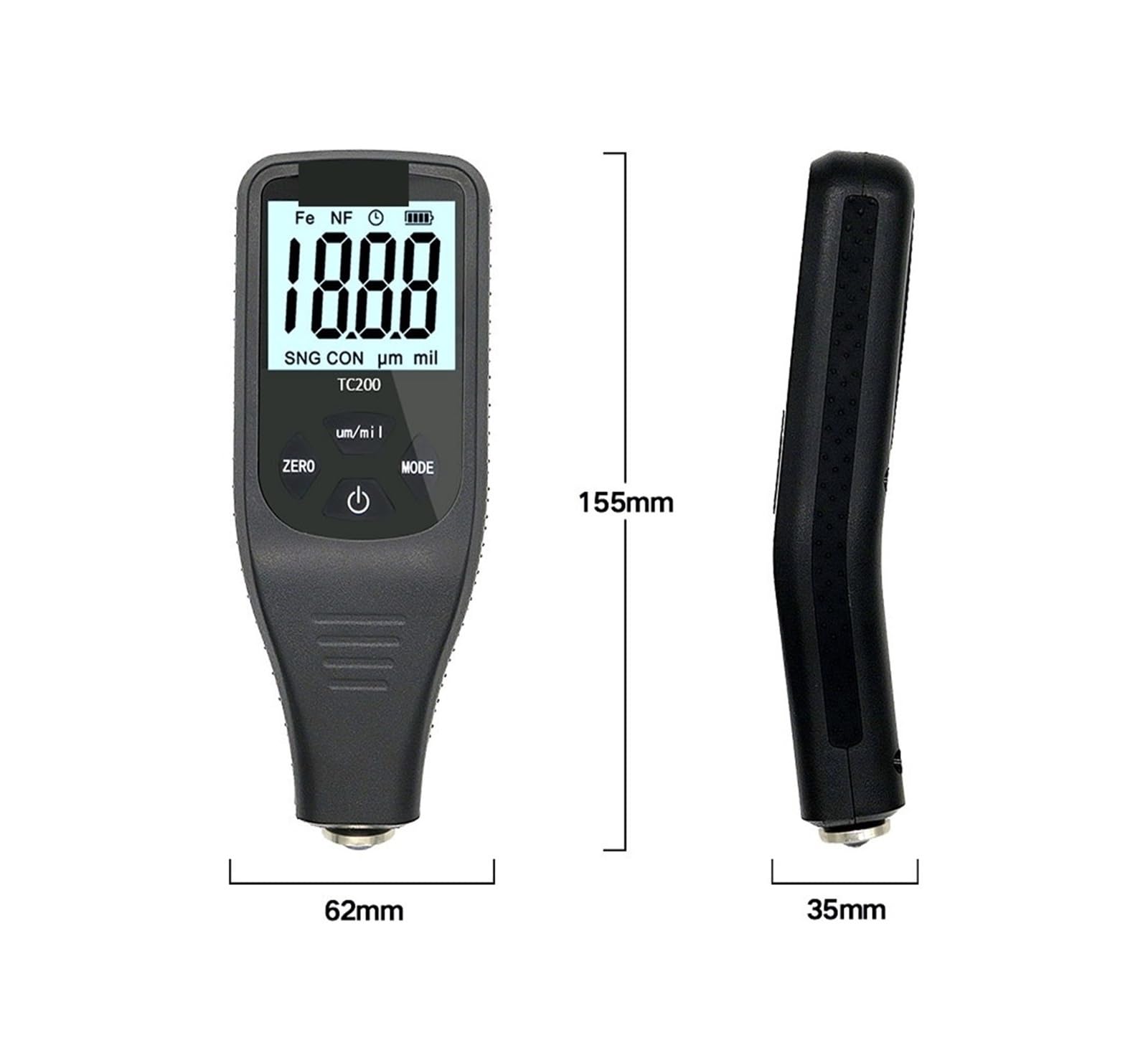 Miernik grubości powłoki TC200 Podświetlenie LCD Pomiar folii Kompozytowy miernik grubości lakieru samochodowego Fe/NF(Red)