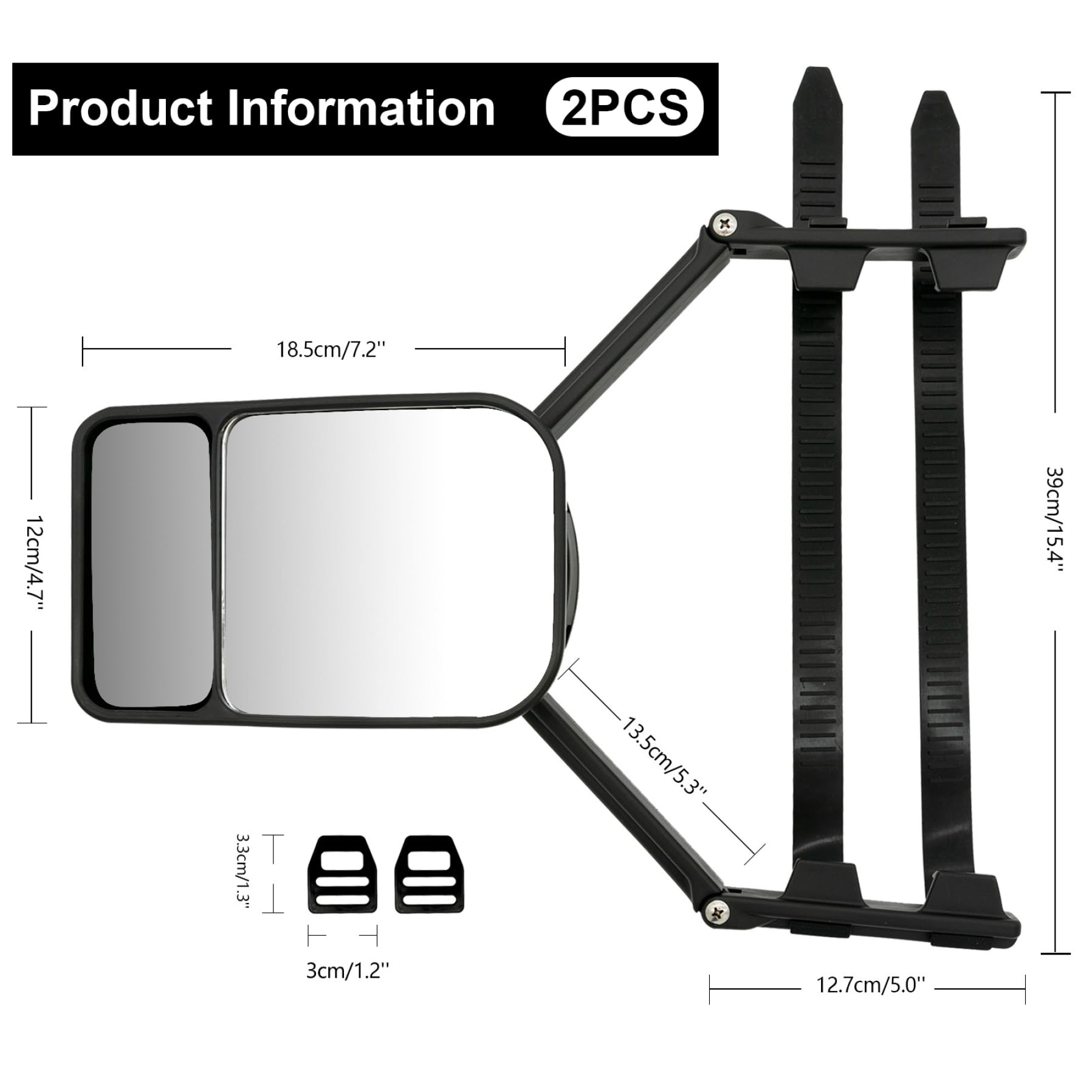 Specchio posteriore dell'auto, specchio posteriore per auto da 2 pcs, punto cieco esteso regolabile, doppi accessori piatti per veicoli, roulotte