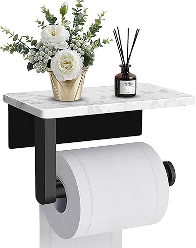 Miniatura 8 de DAYELIVE - Soporte de papel higiénico dorado cepillado con estante de mármol, soporte de papel higiénico montado en la pared de acero inoxidable