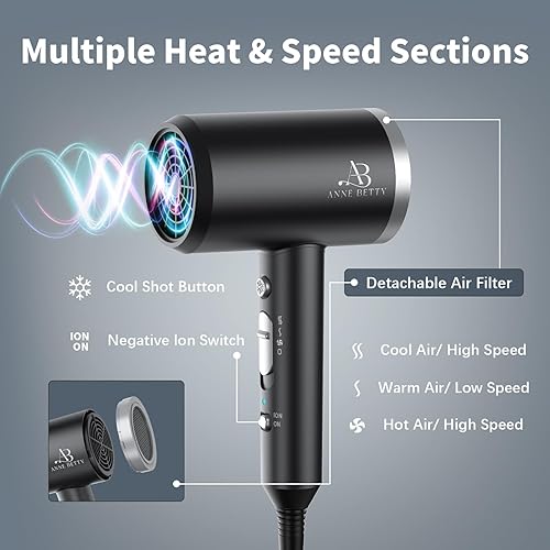 Miniatura 4 de Secador de pelo iónico con difusor, secador de pelo de 1800 W para mujeres y hombres, secado rápido, ligero, de bajo ruido, herramienta de peinado