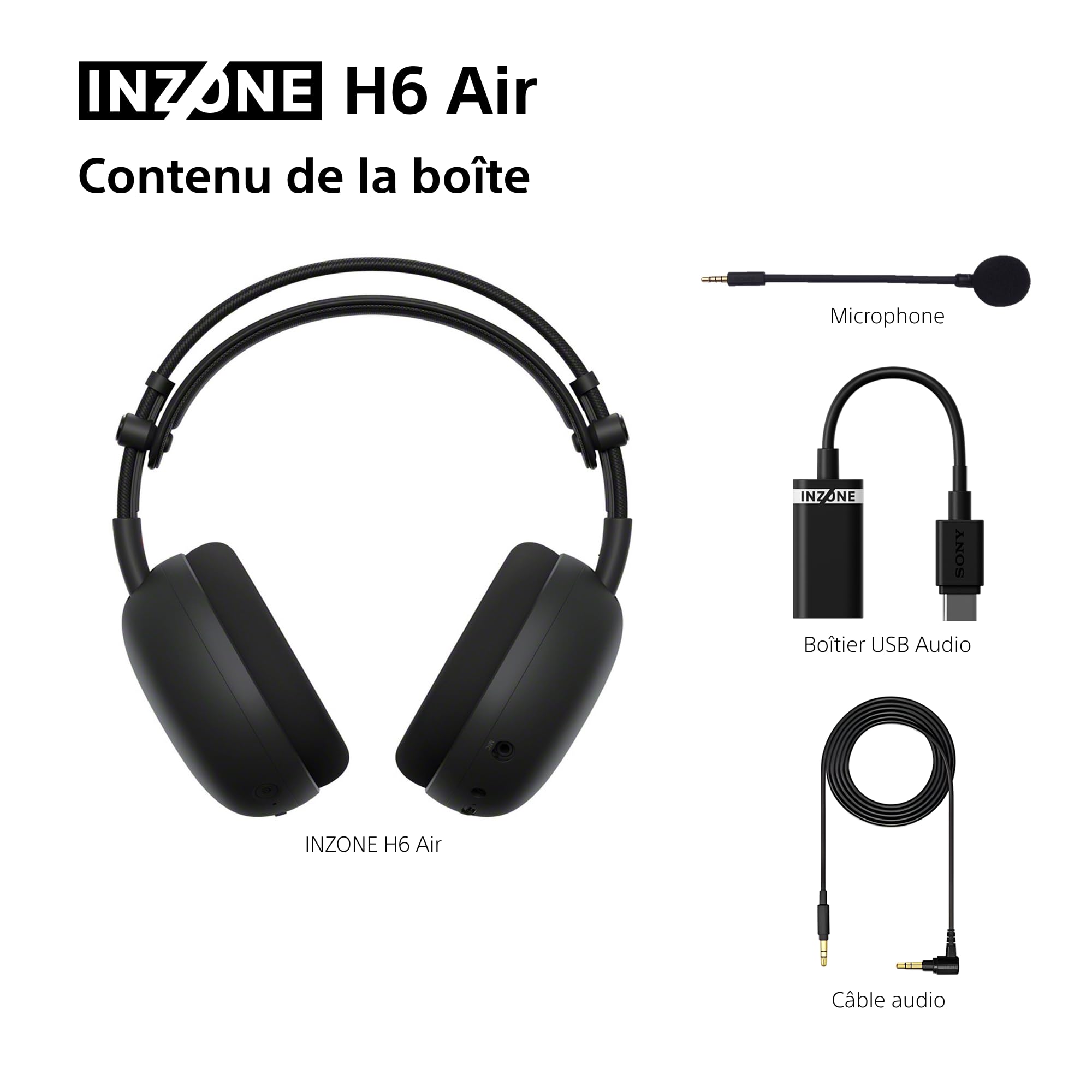 Casque Gaming Filaire Ouvert Sony INZONE H6 Air – Son Spatial 360° pour Le Gaming, Conception Ultra-légère de 199 g, Microphone à Perche Amovible, égaliseur personnalisé INZONE Hub – PC/PS5, Noir