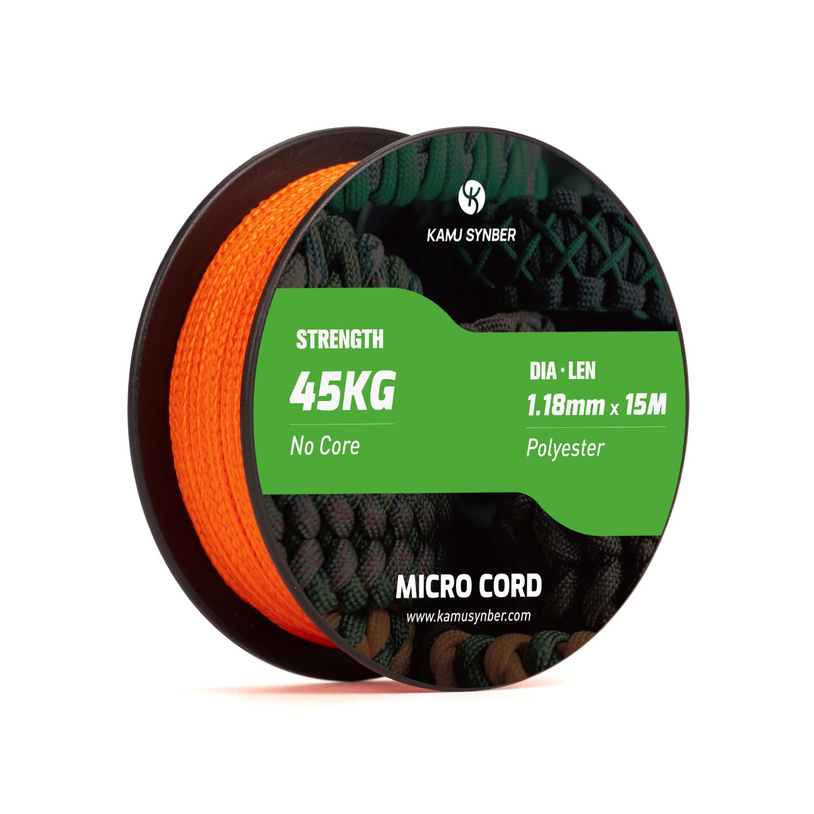 Kamu Synber Micro Cord 1.18mm Paracord Braided Rope 15m Spool for Bracelet, Crafting, Jewelry Making, Key Chains | Support 45kg | Orange