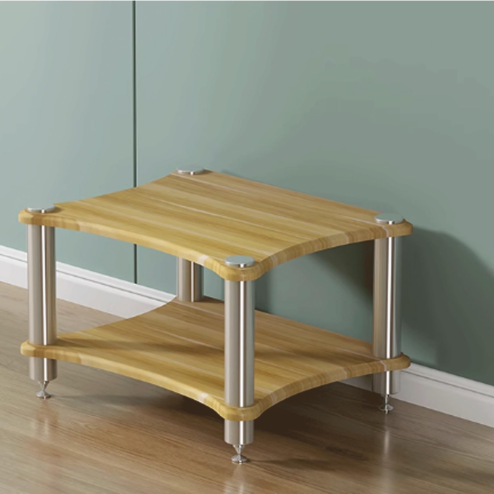 Support AV meuble audio 2 couches en acier inoxydable naturel