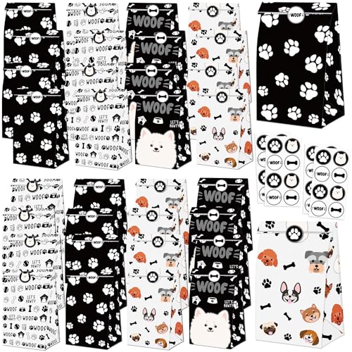 40 sacchetti di carta regalo per cani, sacchetti di carta con stampa di zampe, sacchetti per feste di cucciolo con adesivi per cani, sacchetti di carta per caramelle per bambini, cuccioli e animali