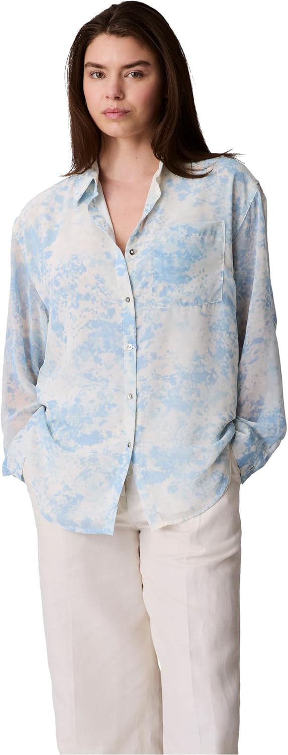 Calvin Klein Womens Printed Classic Button-Down Shirt
