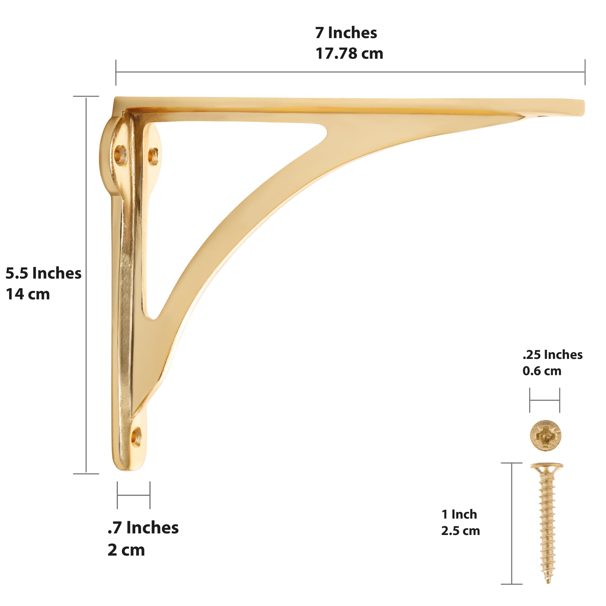 EDUWURXS Ironbridge Brass-Plated Shelf Brackets, 5.5x7" (Pack of 2) - Image 2
